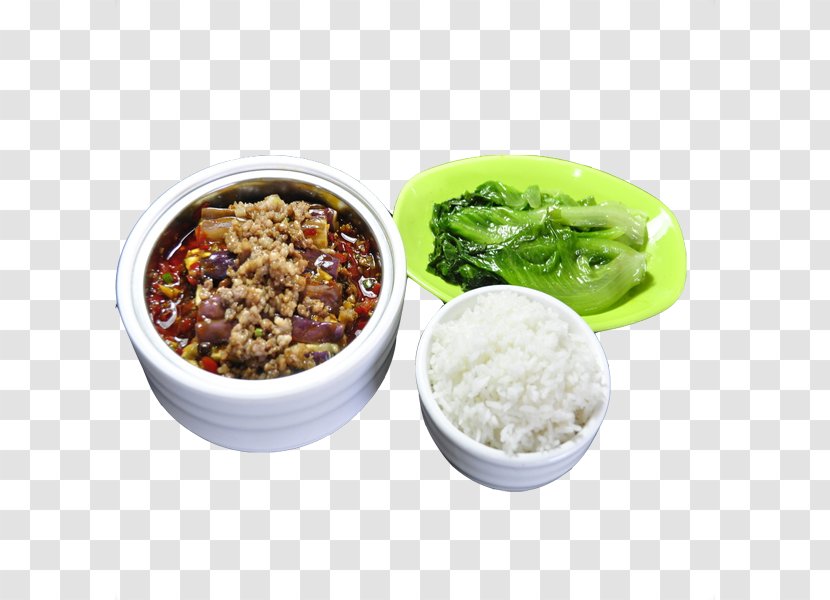 Bento Vegetarian Cuisine Cooked Rice Meat Eggplant - Set Meal Transparent PNG