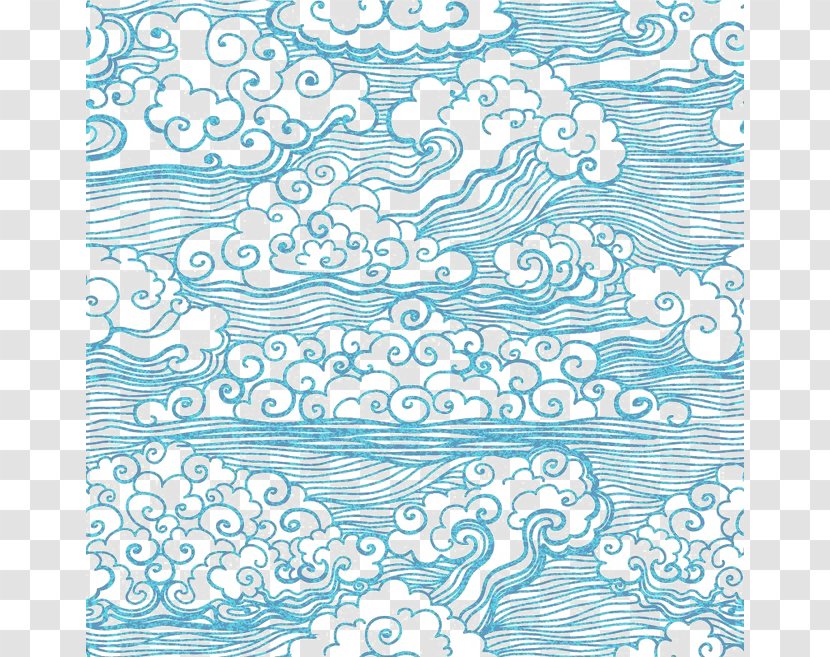 China Pattern - Organism - Blue Wave Transparent PNG