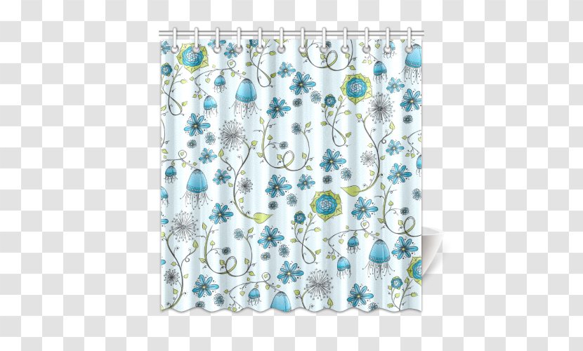 Douchegordijn Blue Curtain Teal Flower - Bathroom - Fantasy Pattern Transparent PNG