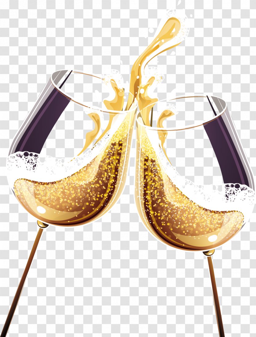 Champagne Wine Glass Alcoholic Drink - Toast - Gold Transparent PNG