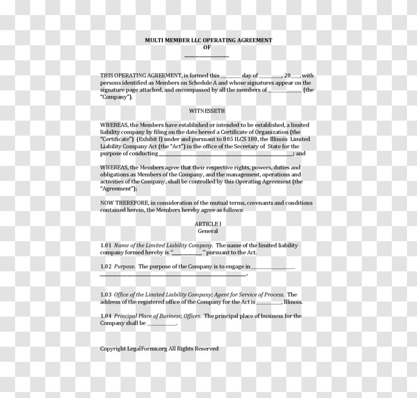 Operating Agreement Contract Limited Liability Company Lien Document - Area - Resume Transparent PNG