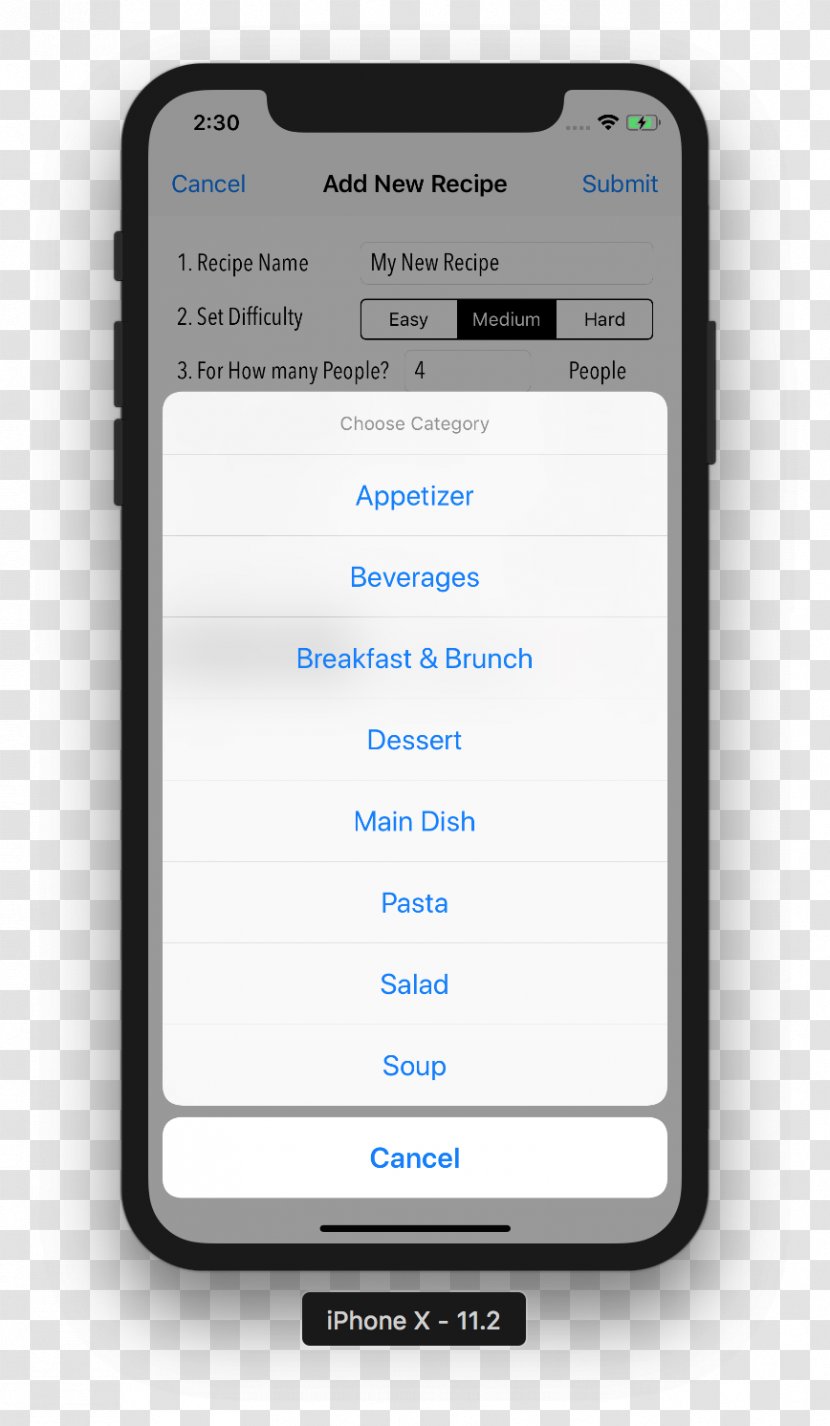 Smartphone Handheld Devices Universal Template Portable Media Player - Screenshot - Menu Recipes Transparent PNG