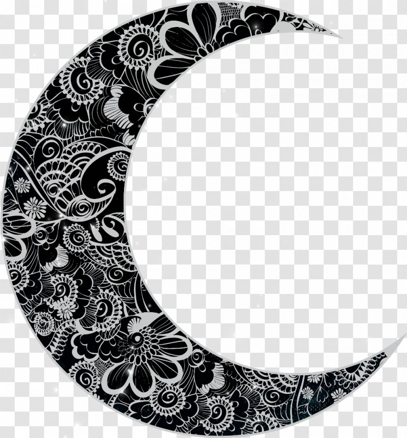 Vector Graphics Crescent Clip Art Floral Design - Black And White - Moon Transparent PNG
