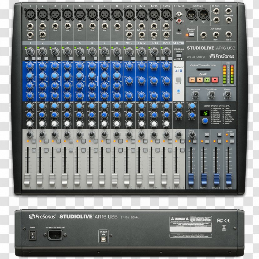 Microphone PreSonus StudioLive AR16 Audio Mixers AR8 USB - Sound Recording And Reproduction Transparent PNG