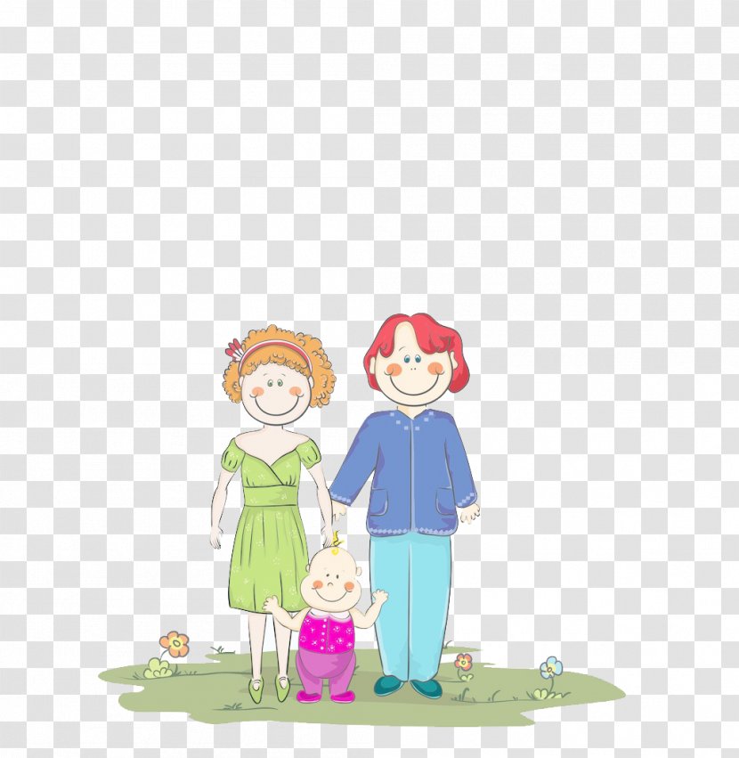 Cartoon Animation Family Illustration - Toddler - On The Grass Transparent PNG