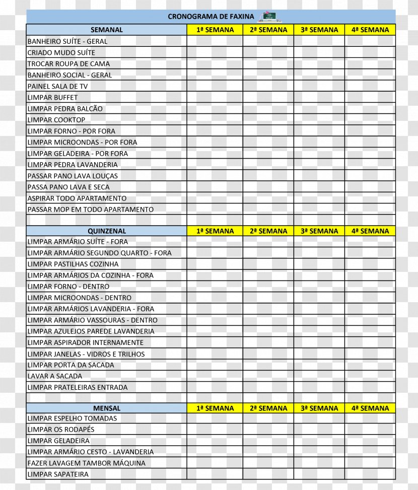 Cleaning Schedule Domestic Worker Organization Meeting - Document - Planilha Transparent PNG