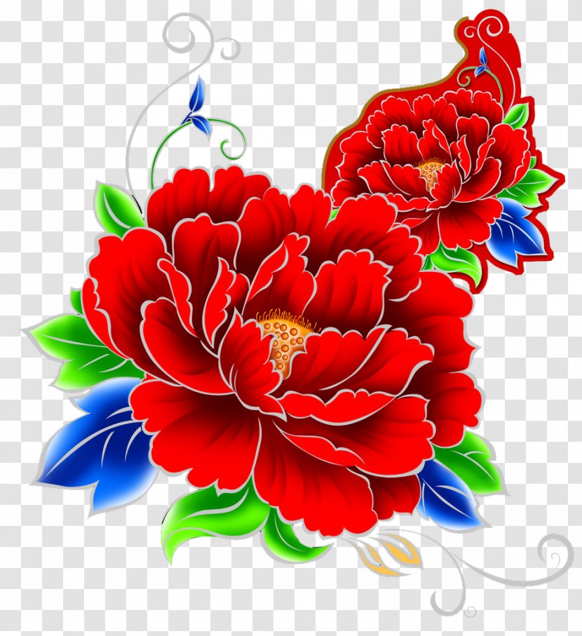 Moutan Peony Red U7261u4e39u8272 - Art - Silver Edge Flowers Transparent PNG