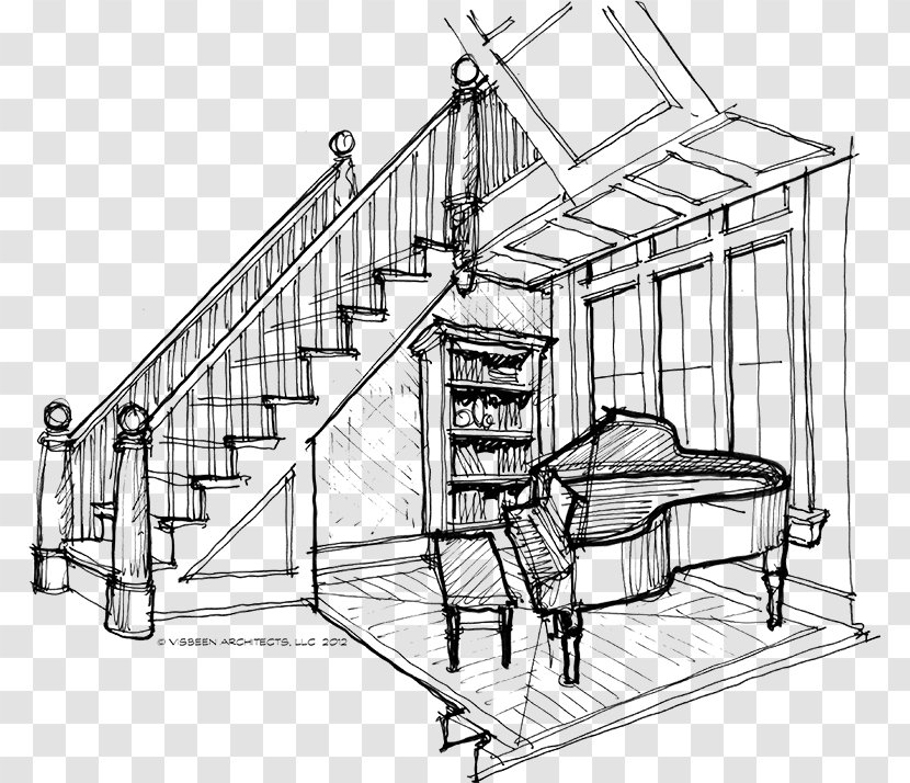 Architecture Engineering Sketch - Black And White - Grand Piano Transparent PNG