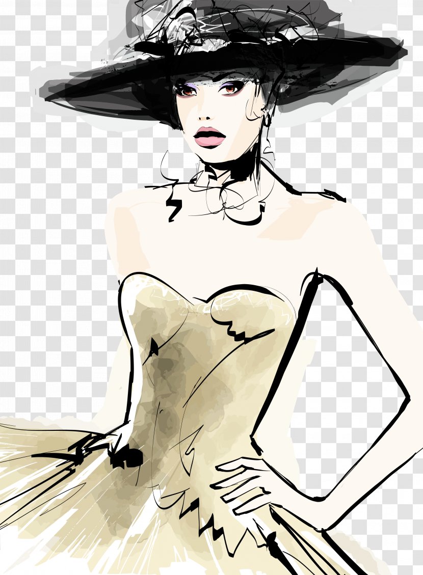 Fashion Model Hat Drawing - Frame - Paris Hand-painted Beauty Transparent PNG