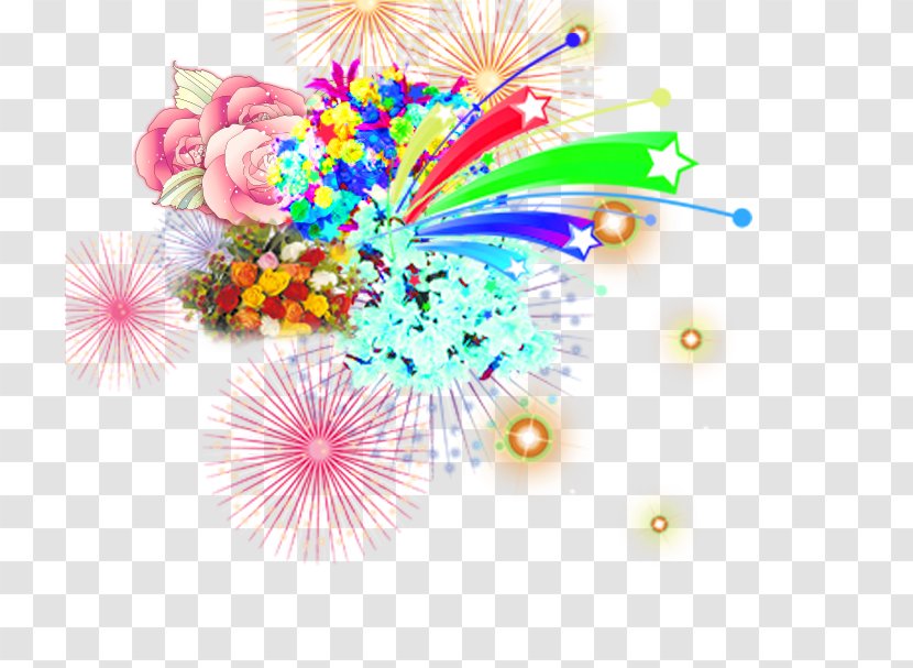 Fireworks Graphic Design Clip Art - Decorative Arts - Multi-colored Flowers Transparent PNG