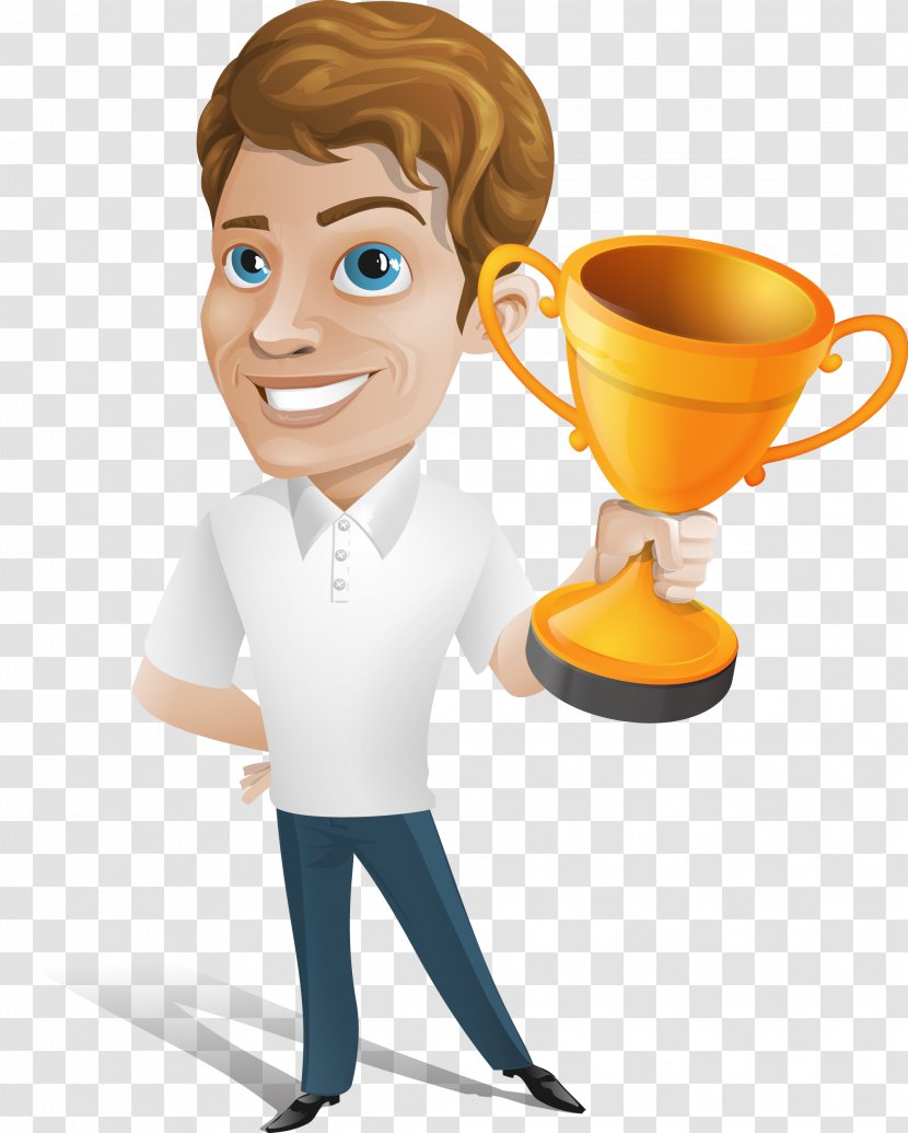 Businessperson Cartoon Character - Male - Vector Trophy Transparent PNG
