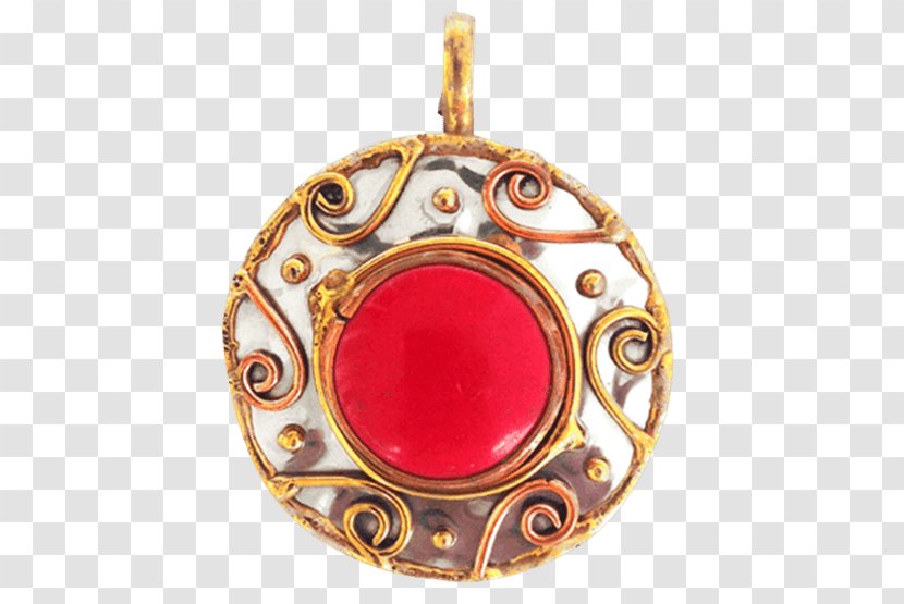 Locket Anju - Pendant - Necklace Circle With Red Stone MaroonAdmjire Badge Transparent PNG