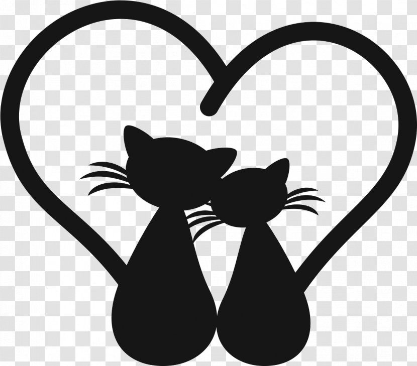 Black-and-white Cat Silhouette Black Heart - Whiskers Plant Transparent PNG