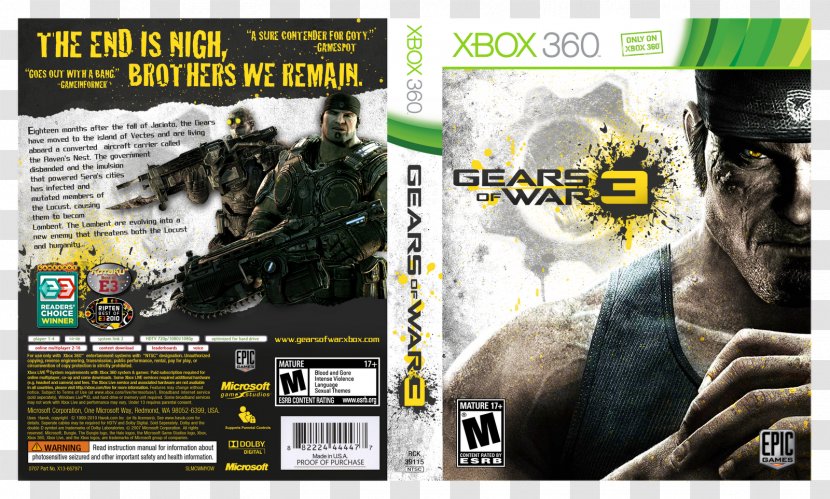 Xbox 360 Gears Of War 3 War: Coalition's End PC Game - Personal Computer Transparent PNG