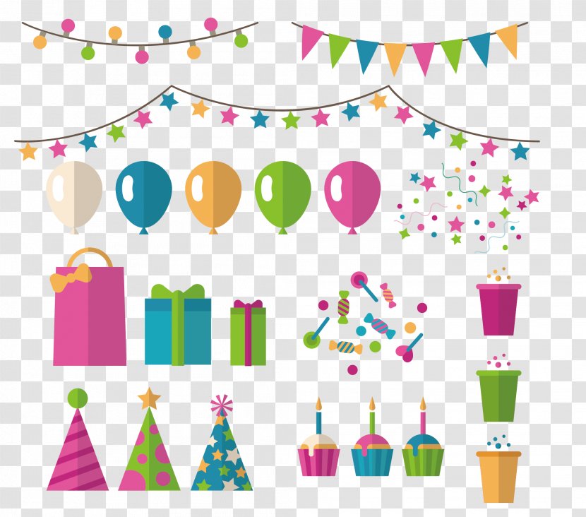 Birthday Party Flat Design - Festive Carnival Transparent PNG