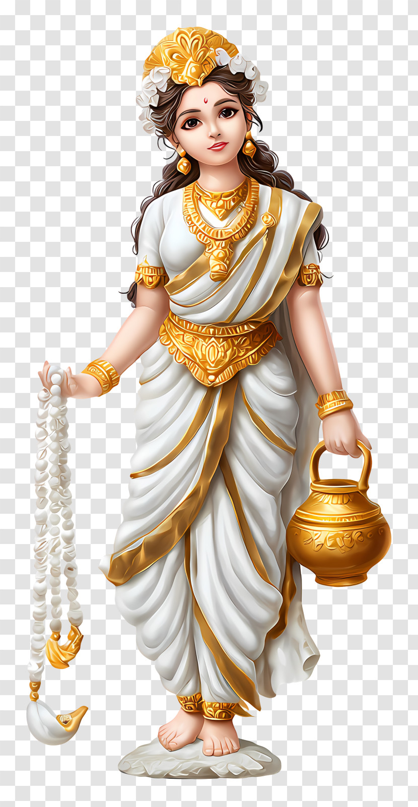 Brahmacharini - Ornate White-Gold Goddess Statue Transparent PNG
