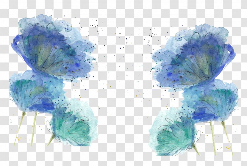 Watercolor Painting Blue - Dwg - Hand Painted Flower Decoration Transparent PNG