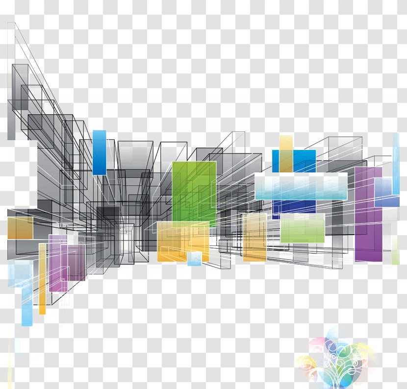 Modern Architecture Mural - Triangle - Science Fiction Elements Design Vector Background Transparent PNG