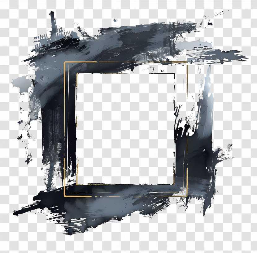 Frame - Abstract Black Brushstroke Frame With A Minimalist Touch Transparent PNG