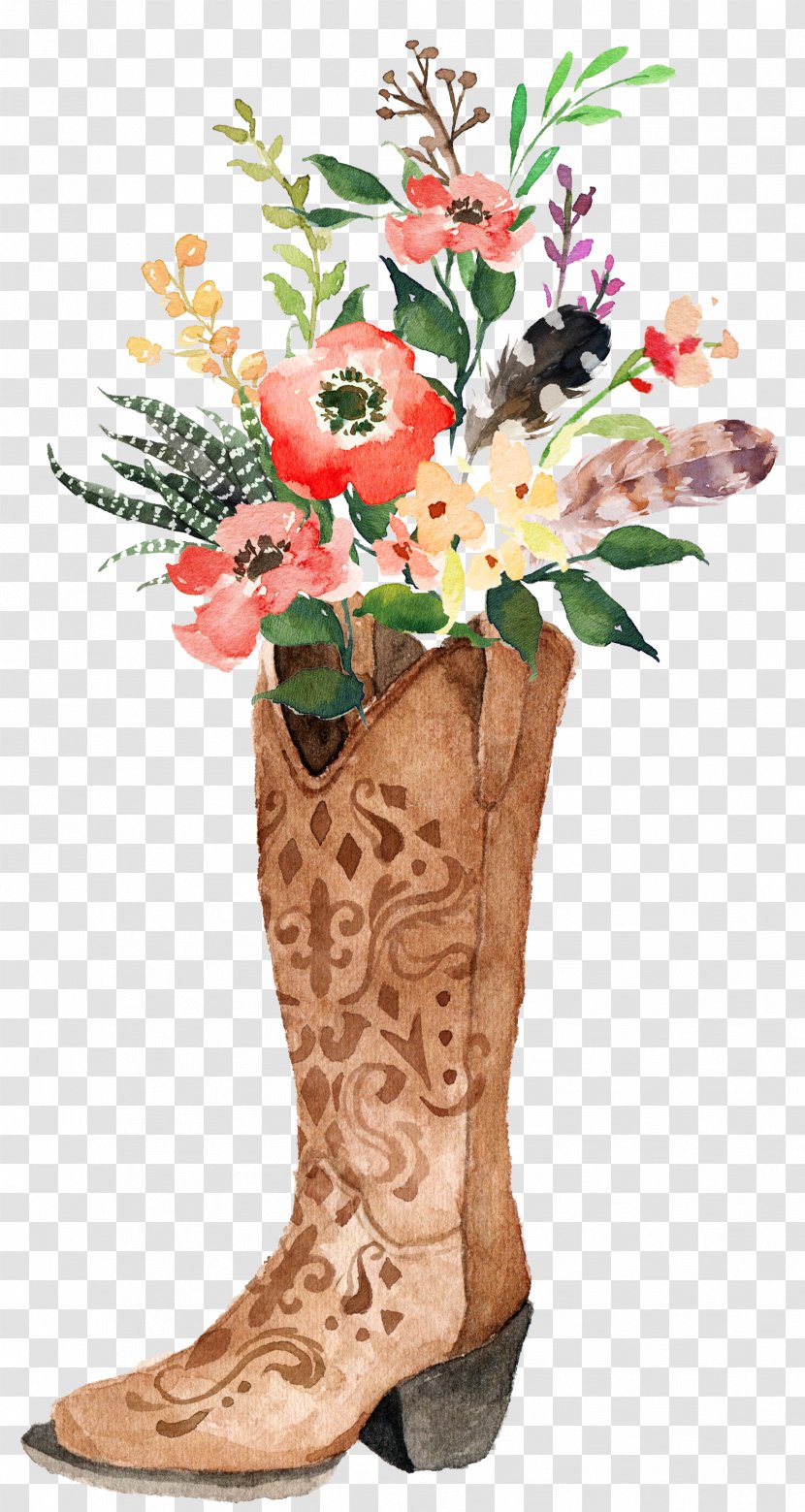 Cowboy Boot Watercolor Painting Boho-chic - Flower Arranging - Sen Department Of Flowers Bouquet Transparent PNG