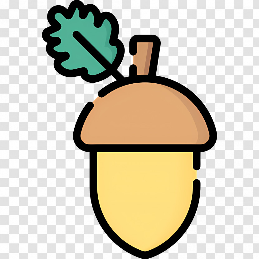 Acorn - Cartoon Style Acorn With Green Leaf Transparent PNG