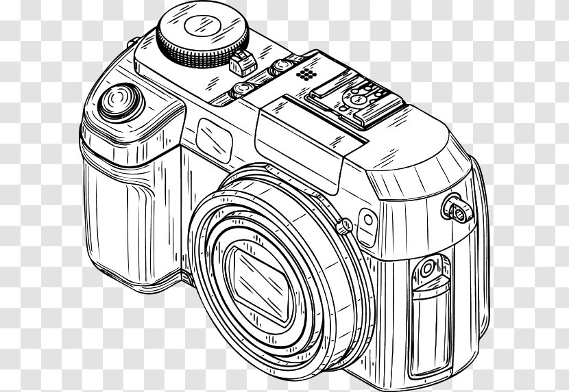 Digital Cameras Black And White Clip Art - Auto Part - Camera Drawing Transparent PNG