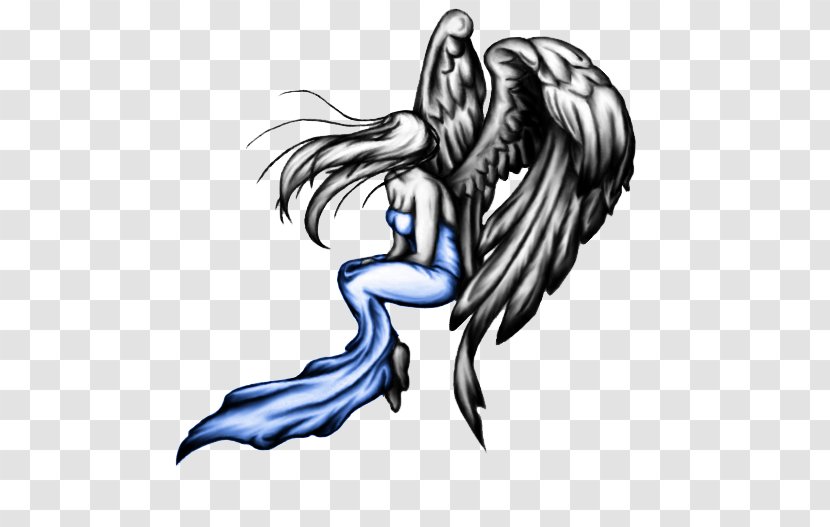 Black And White Cartoon Muscle Illustration - Flower - Angel Tattoos Picture Transparent PNG