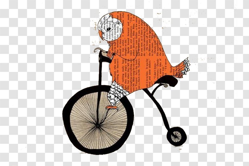 Owl Printmaking Poster Bicycle Drawing - Retro Bike - Orange Newspaper Bird Transparent PNG