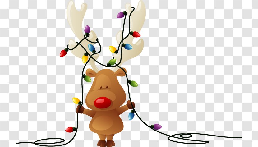 Rudolph Reindeer Santa Claus Christmas Card - Lights - Best Clipart Transparent PNG