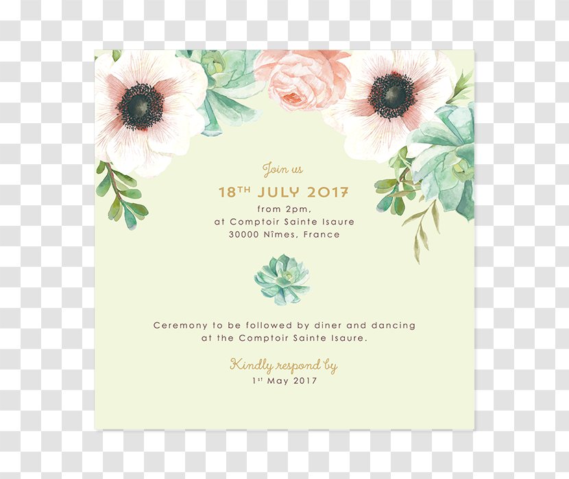 Wedding Invitation Greeting & Note Cards Green Convite - With Watercolor Flowers Transparent PNG
