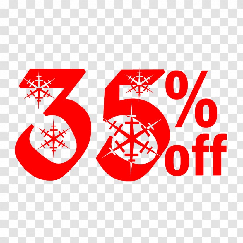 Snow Christmas Sale 35% Off Discount Tag. - Red - Point Transparent PNG