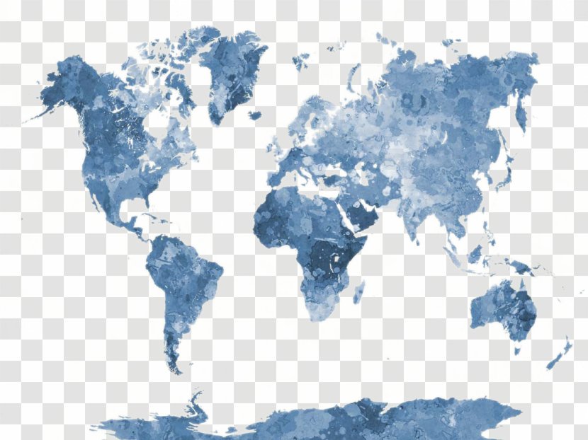 World Map Watercolor Painting AllPosters.com - Blue - Beautiful Design Transparent PNG