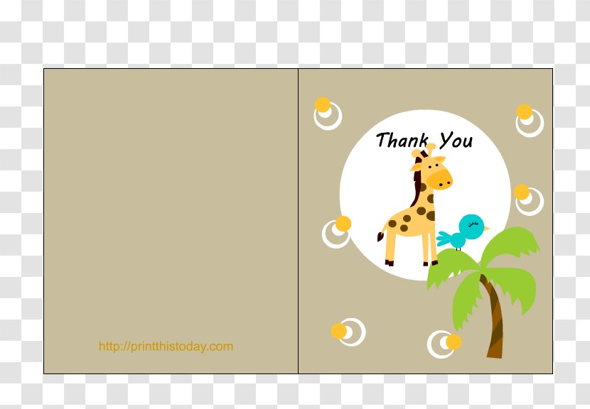 Wedding Invitation Baby Shower Paper Greeting & Note Cards - Giraffidae - Thank You Card Transparent PNG