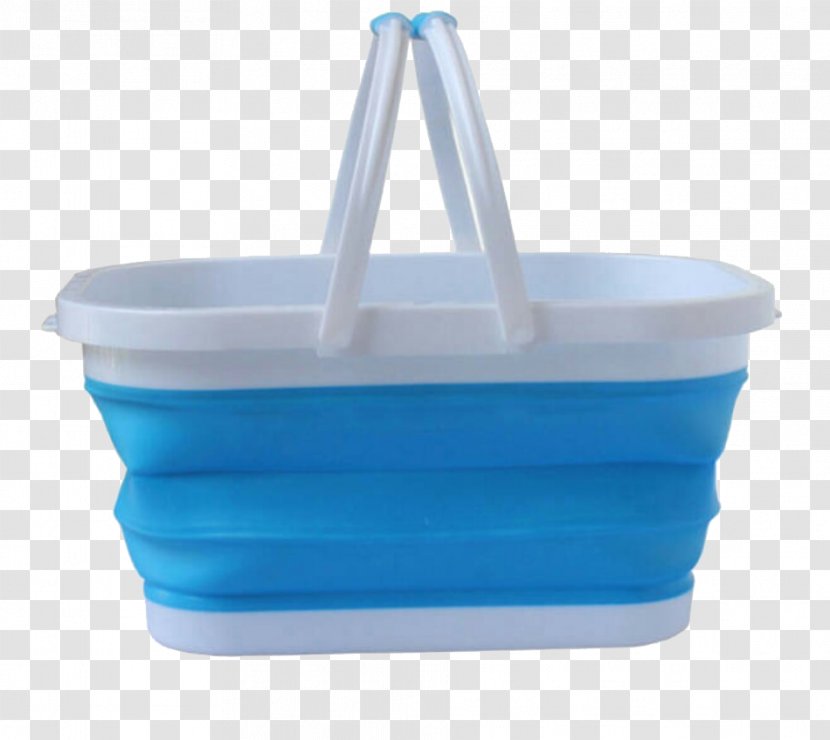 Plastic Reusable Shopping Bag Cart - Blue Folding Bucket Transparent PNG