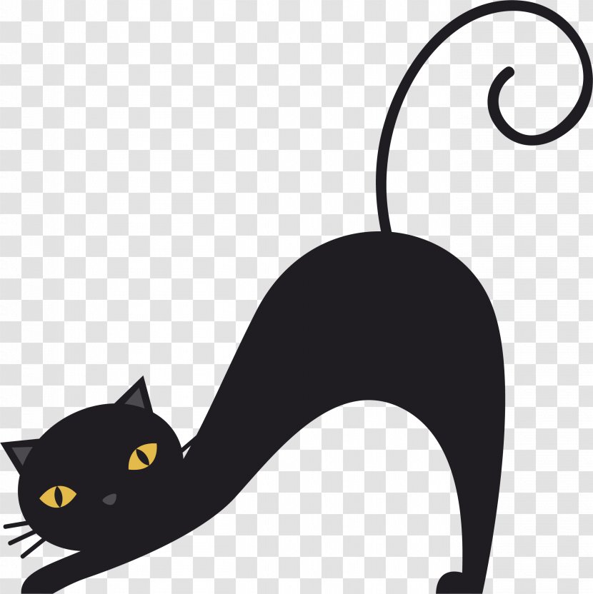 A Stretched Black Cat - Small To Medium Sized Cats - And White Transparent PNG