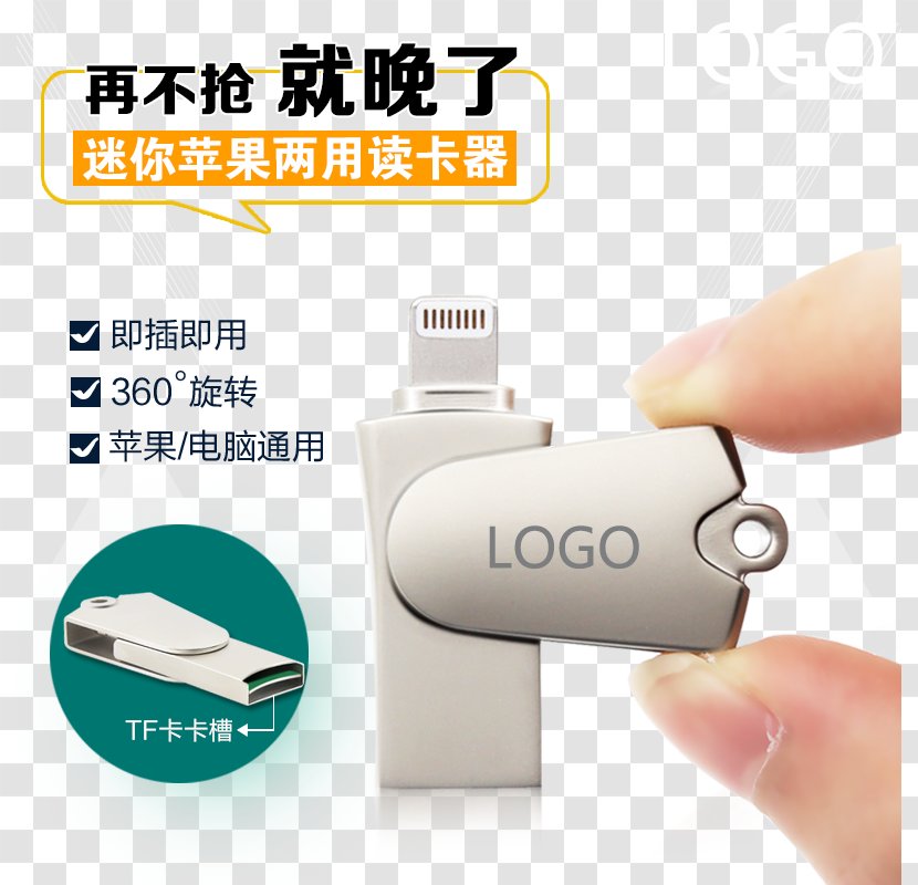 USB Flash Drive Secure Digital Card Reader Apple - Personal Computer - Hand Transparent PNG