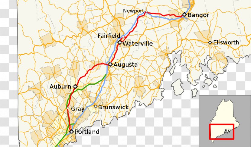 Map Maine State Route 100 Highway System Litchfield Interstate 295 Transparent PNG