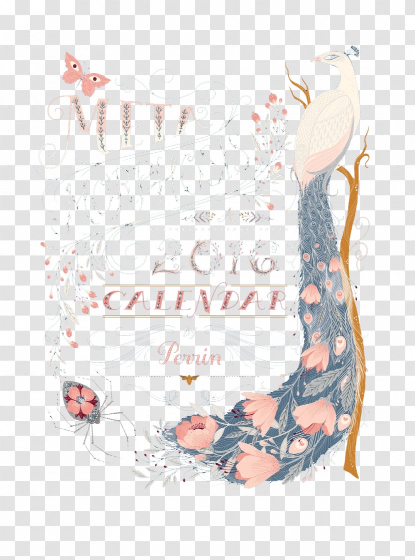 Peafowl Graphic Design Illustration - Designer - Beautiful Hand-painted Peacock Calendar Transparent PNG