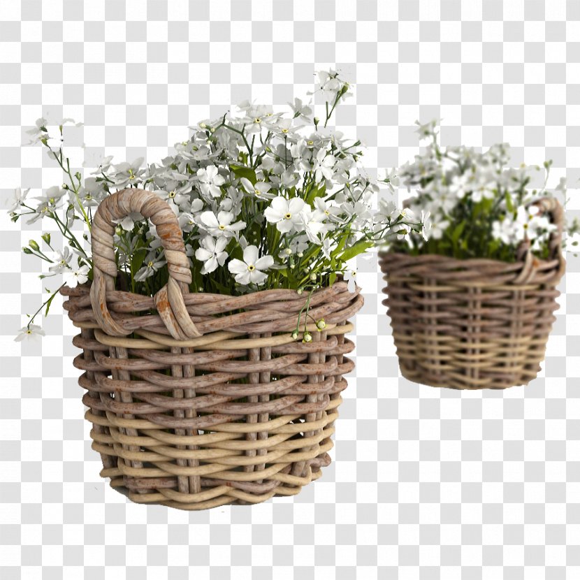 Flowerpot Vase Cut Flowers - 3d Computer Graphics - A Basket Of White Transparent PNG