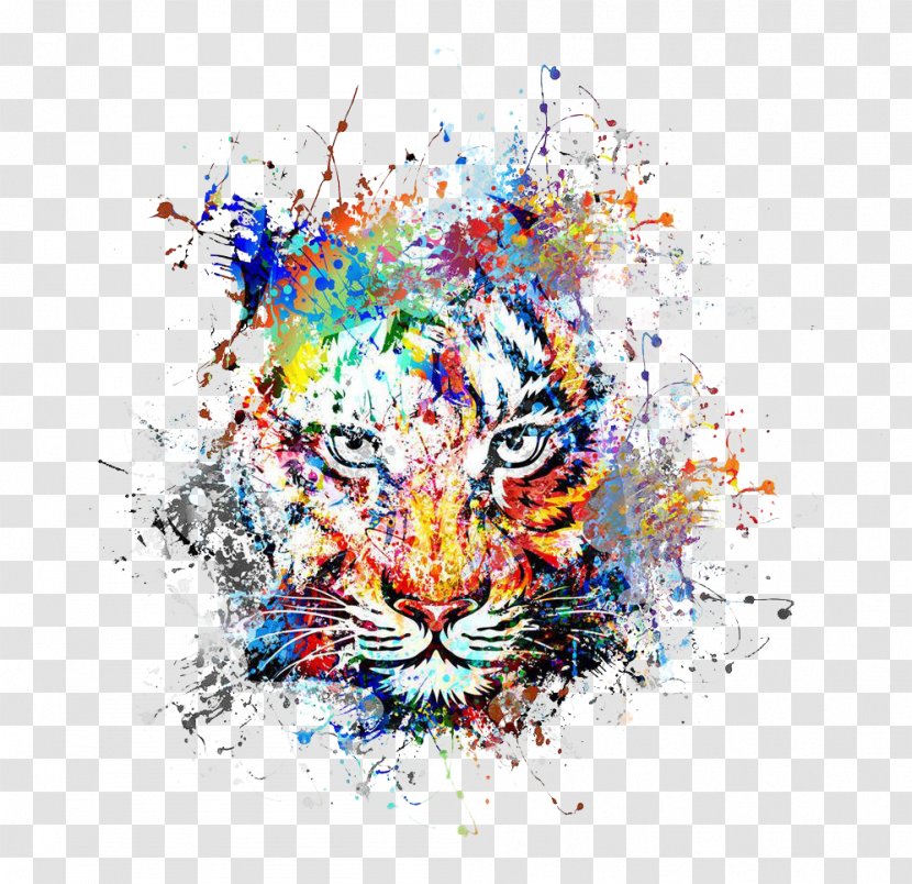 Abstract Art Painting Drawing - Creative Color Ink Splash Tiger Avatar Transparent PNG