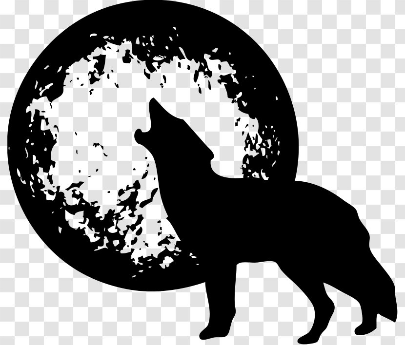 Dog Full Moon Clip Art - Monochrome - Wolf Vector Transparent PNG