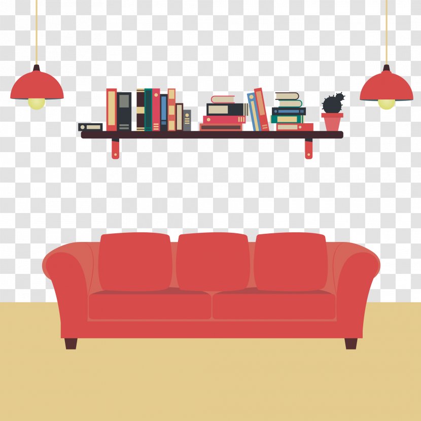 Couch Television Picture Frame - Rectangle - Book And Red Sofa Vector Material Transparent PNG
