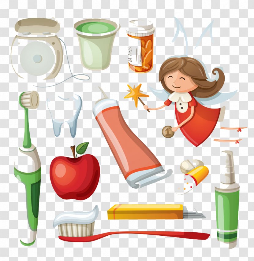 Electric Toothbrush Toothpaste Cartoon - Mouthwash - And Apple Transparent PNG