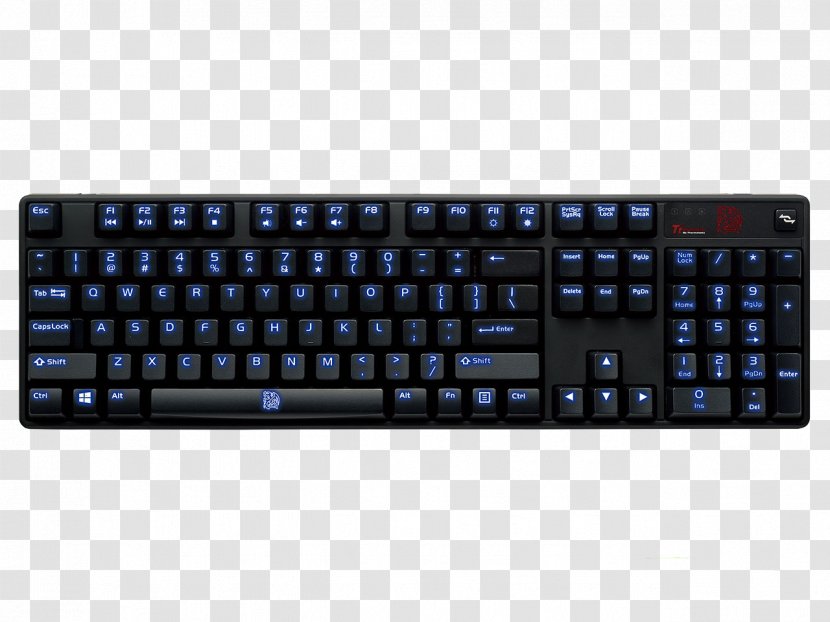 Computer Keyboard Thermaltake Switch Gaming Keypad Electronic Sports - Backlight - Black Blue Transparent PNG