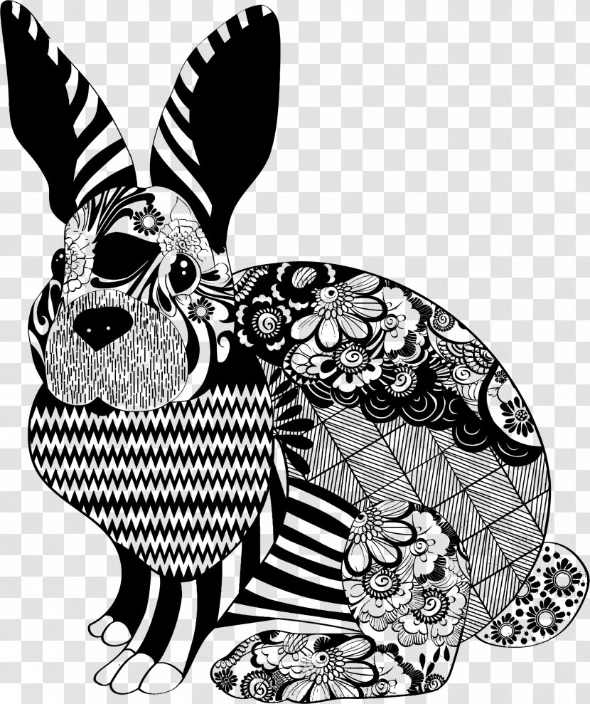 Lionhead Rabbit T-shirt Hare - Monochrome - Decorative Line Transparent PNG