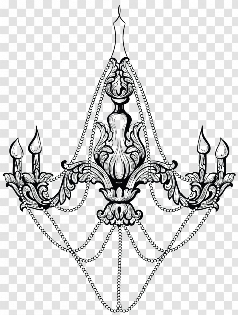 Drawing Clip Art - Black And White - Chandeliers Vector Transparent PNG