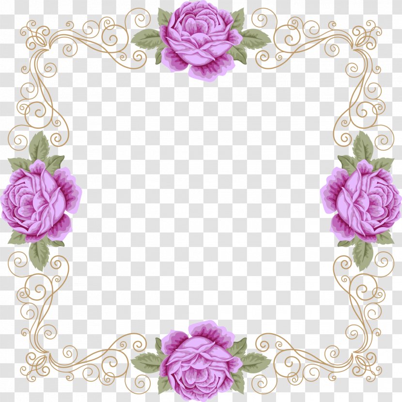 Wedding Invitation Garden Roses Violet - Floristry - Purple Fresh Flower Frame Transparent PNG