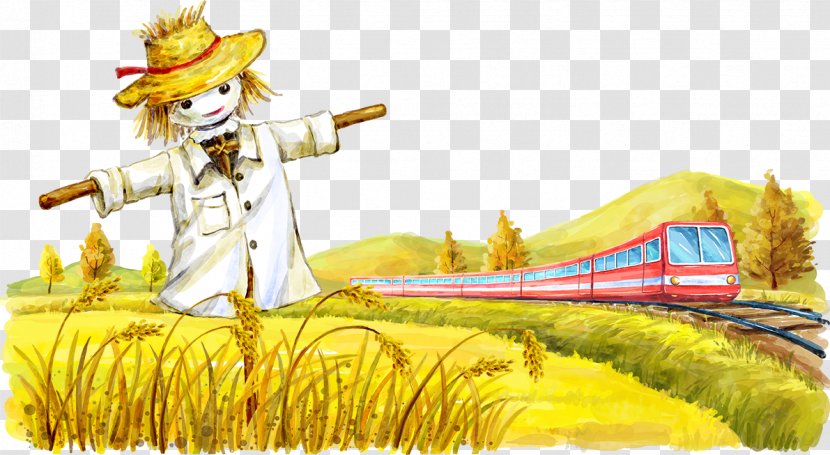 Train Rail Transport Paddy Field Scarecrow Oryza Sativa - Rice Fields Transparent PNG