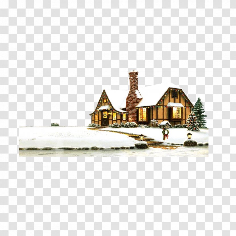 SnowFall Free Painting Christmas Winter - Thomas Kinkade - Snow Hut Transparent PNG
