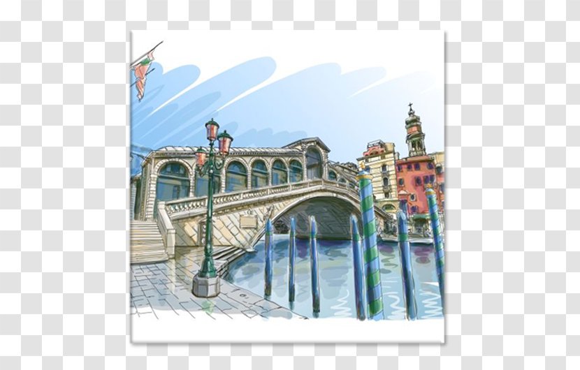 Rialto Bridge View Of The Grand Canal - Drawing Transparent PNG